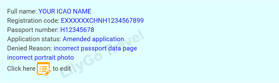 Denied Reason: Incorrect passport data page, incorrect portrait photo